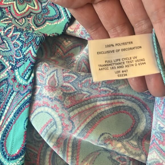 Coolibar Blue/Turquoise/Pink Paisley UPF 50+ Sun Protection Top, size M - Picture 7 of 8